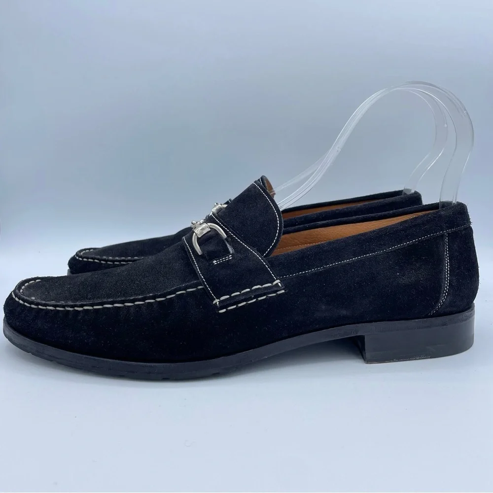 Santoni Hamlin Silver-Tone Bit Suede Loafers